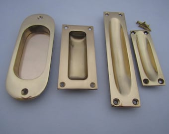 SOLID BRASS Vintage alten Stil bündig eingelassenen Schiebetür Griff Eingebettete Griff polierte Messing