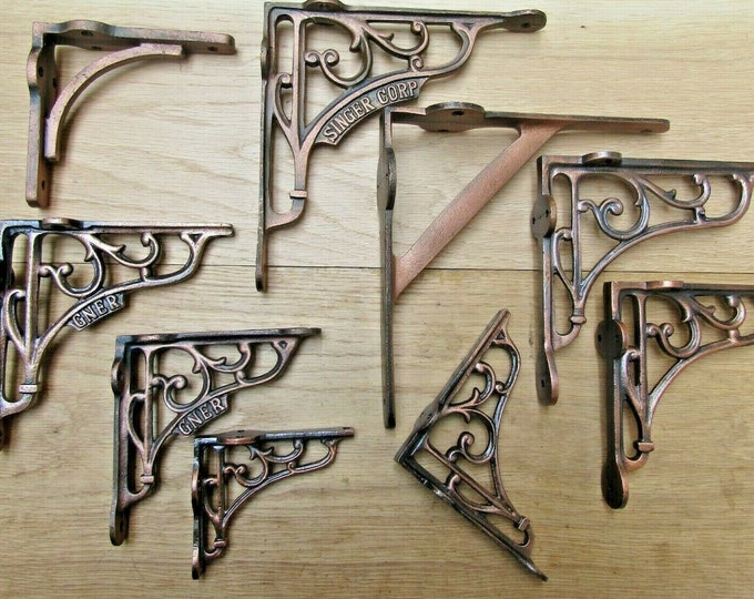 Pair of Vintage Shelf Brackets Singer Corp Antique Brass 7 X 7.5