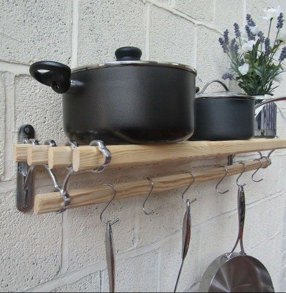 Traditional Country Kitchen shelf pot pan rack holder Hanger with cast iron  ends