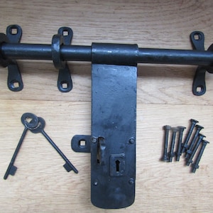 HANDFORGED BLACKSMITH CROSS 13" Bolt Slide bolt rustic vintage victorian old style iron padlock door lock