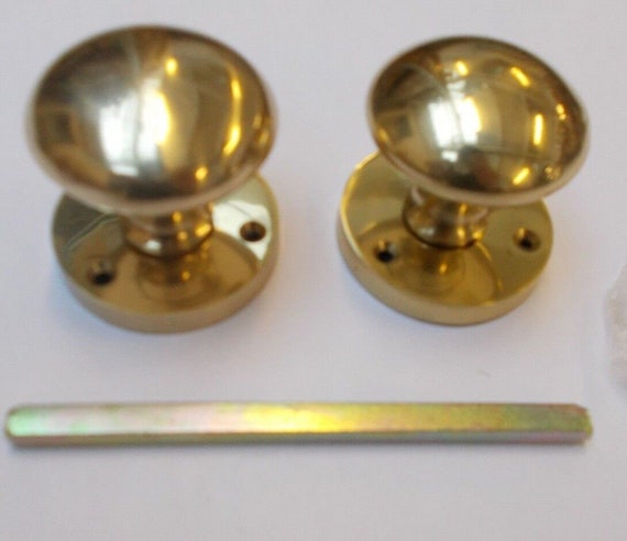 Polished Brass Mortice Sprung Door Knob Set Pack Pair - Golden