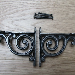 PAIR of SWIRL Cast iron Rustic vintage retro scaffold shelf brackets decorative ornate antique iron