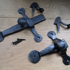 HAND FORGED wrought iron door latch old rustic retro vintage style blacksmith cupboard door lock latch