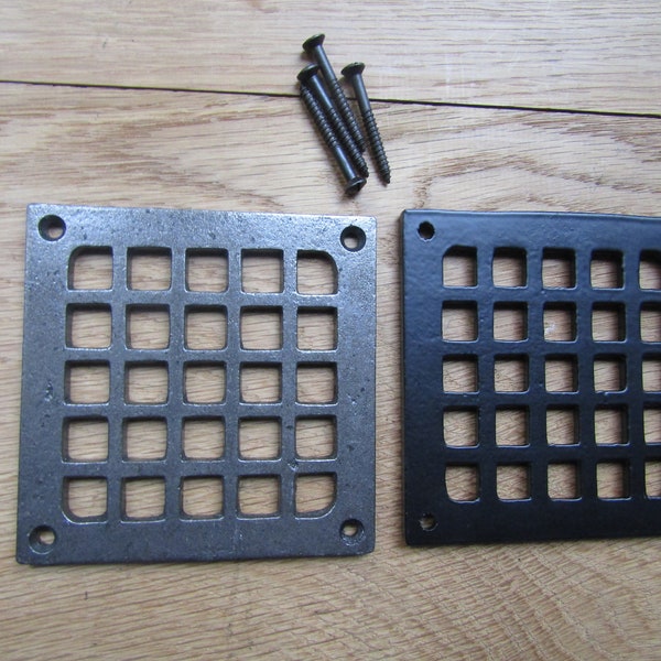 QUADRATISCHE BELÜFTUNG, flache Grill-Reparaturplatte, Gusseisen, Vintage-Entlüftungsgitter aus Ziegelstein, antikes Eisen, Absaugabdeckung, erhältlich in 5" oder 4"