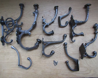 Pack of 5 Cast iron rustic vintage old style hat and coat hooks retro shabby chic industrial pegs OVER 130 DESIGNS to choose from