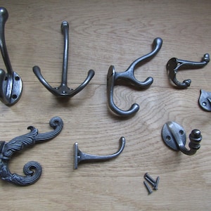 Pack of 5 Cast iron rustic vintage old style hat and coat hooks retro shabby chic industrial pegs OVER 130 DESIGNS to choose from