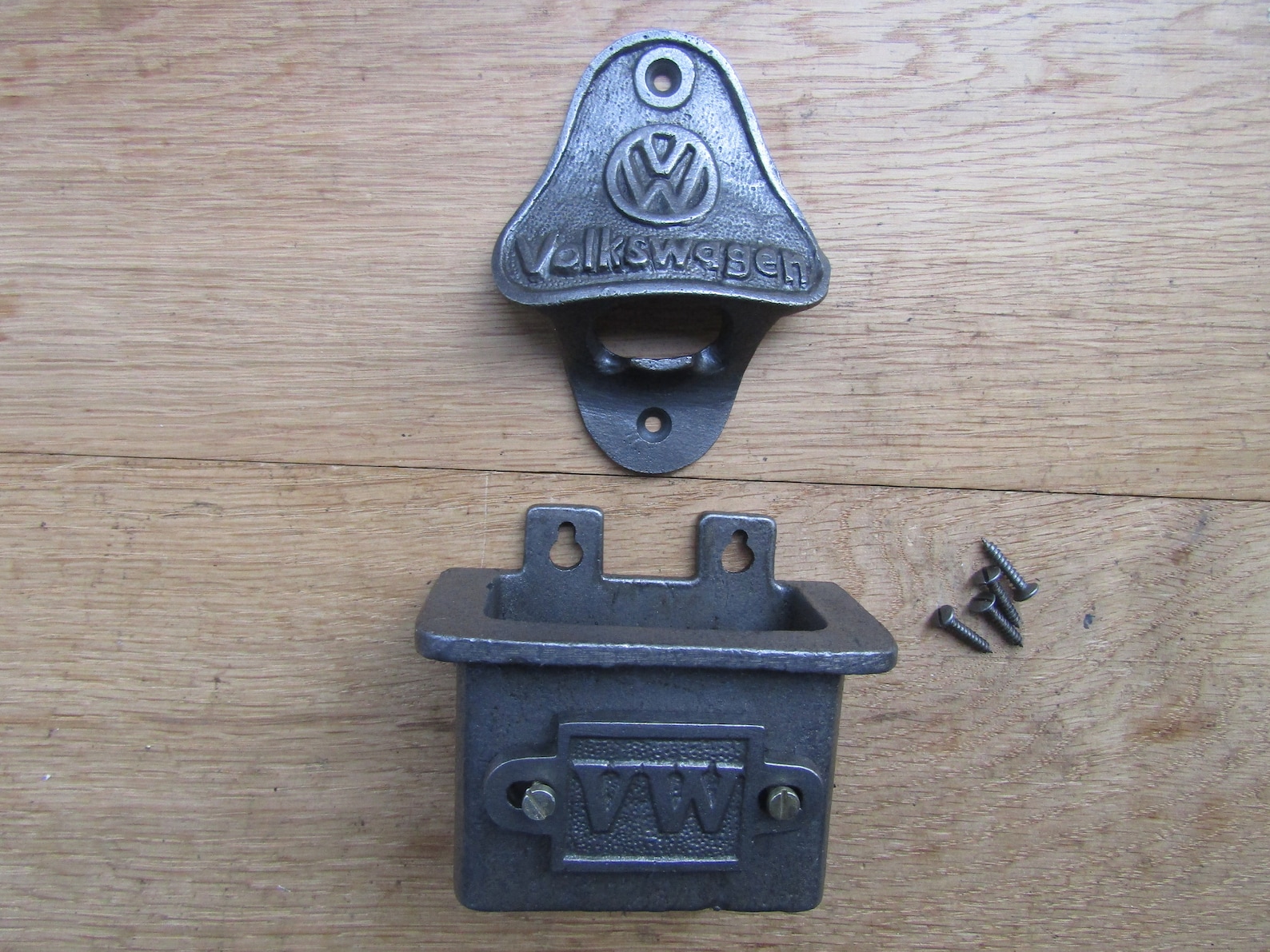 VOLKSWAGEN German car Beer Soda Bottle Opener cap catcher cast iron rustic vintage wall mounted Opener Great Item for Bar, Kitchen or Patio