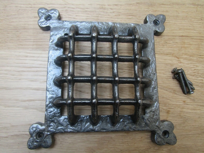 Cast iron Medieval gothic door window glass bullion aperture grille cover Period home air vent Ventilation cover grill 6" ANTIQUE IRON