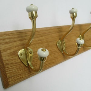 UK Handmade Solid Oak Wood Rustic Wooden Wall Mounted Hat and Coat Hook Rail Rack Hanger Coat Rail solid brass Gloucester ceramic hooks