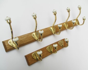 UK Handmade Solid Oak Wood Rustic Wooden Wall Mounted child's coat Hook Rail Rack key Peg Hanger Solid Brass Ceramic hooks