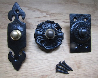 Cast iron Door Bell Push vintage Victorian Antique Hard wired Front Back Door Chime Press bell push button BLACK ANTIQUE