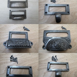 PORTACARTE IN FERRO Antico rustico in ghisa vintage cassetto piano cassa armadio schedario ufficio casa etichetta carta da titolare
