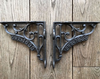 PAAR von GWR 1833 SCROLL Gusseisen antiken alten Rustikalen Vintage Retro Gerüst Regal Halterungen Regalhalterung Great Western Eisenbahn