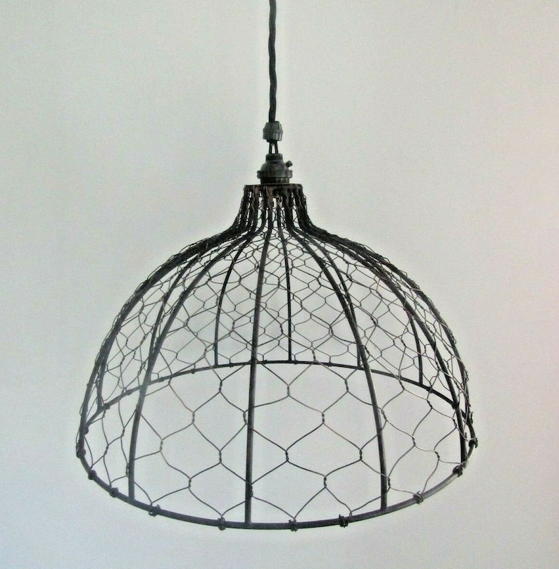 LARGE 14 inch Metal Wire light shade industrial rustic Vintage Retro Old ceiling pendant light Shade Dome Pendant Light Shade image 1