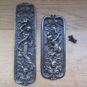 ANTIQUE BRASS cast iron rustic old victorian ornate vintage style decorative fancy finger plate door push plate