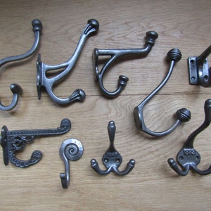 Pack of 5 Cast iron rustic vintage old style hat and coat hooks retro shabby chic industrial pegs OVER 130 DESIGNS to choose from