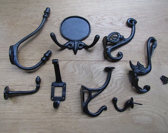 PACK of 5 Cast iron Black antique rustic vintage old hat and coat hooks retro shabby chic industrial pegs OVER 50 DESIGNS to choose from