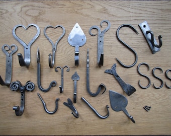 Pack of 5 HANDFORGED BLACKSMITH rustic wrought iron hook vintage old country hanging hook cottage kitchen hand forged Antique iron