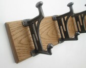UK Handmade Solid Oak Wood Rustic Wooden Wall Mounted coat Hook Rail Rack Hanger Coat Rail Cast iron Mackintosh Art craft hooks in 2 Colours