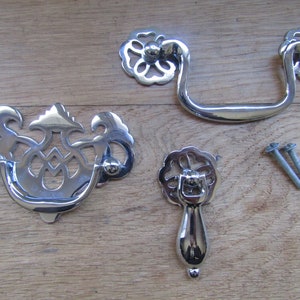 Solid brass POLISHED CHROME Vintage furniture cabinet cupboard drawer pull handles retro upcycle restoration