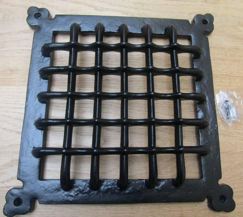 Cast iron Medieval gothic door window glass bullion aperture grille cover Period home air vent Ventilation cover grill 12" BLACK ANTIQUE