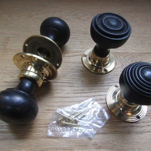 EBONY & BRASS wooden Door Rim Knobs classic retro rustic antique vintage traditional cottage lever rim lock latch handles