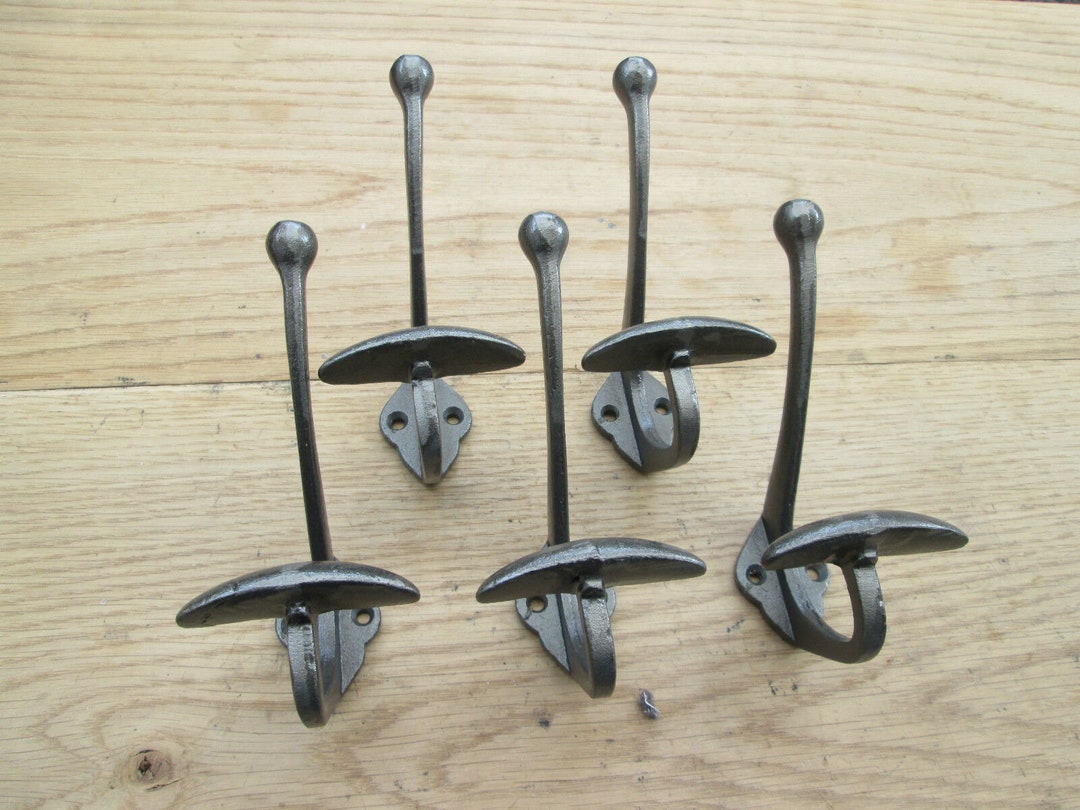 Pack of 5 BOWLER Insert Hook Cast Iron Rustic Hat and Coat Hooks Vintage Retro Old Antique