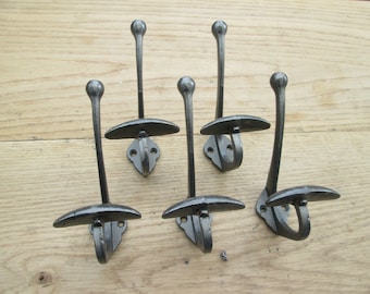 5 Cast Iron Coat Hooks Rustic Colonial 