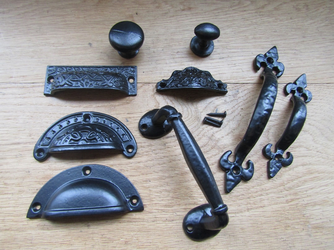 CAST IRON BLACK Antique Gothic Kitchen Cupboard Drawer Knob