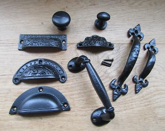 CAST IRON BLACK Antique gothic Kitchen cabinet cupboard drawer knob pull handles rustic vintage retro upcycle restoration fittings