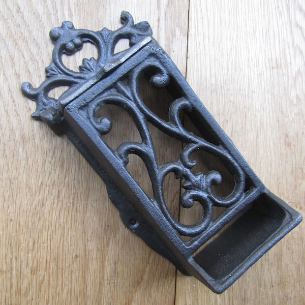 MATCHBOX HOLDER Rustic vintage old victorian style cast iron ornate decorative fancy match stick box fireside stove Antique iron