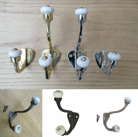 Ceramic Crackle Glass Coat Hooks Hangers, Gold Wall Hooks, Shabby