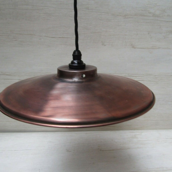 11" SHALLOW ANTIQUE COPPER plafonnier abat-jour rond industriel vintage rétro ancien style usine plafonnier abat-jour