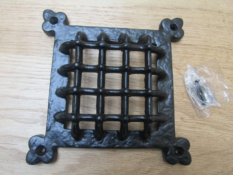 Cast iron Medieval gothic door window glass bullion aperture grille cover Period home air vent Ventilation cover grill 6" BLACK ANTIQUE