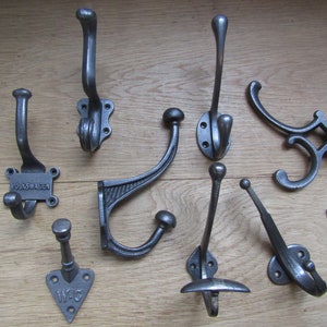 Pack of 5 Cast iron rustic vintage old style hat and coat hooks retro shabby chic industrial pegs OVER 130 DESIGNS to choose from