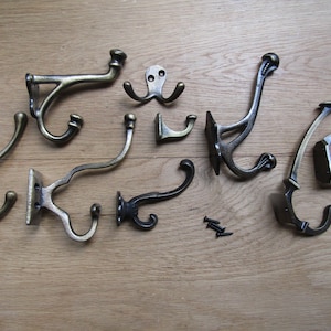 PACK of 5 Cast iron Antique brass rustic vintage old hat and coat hooks retro shabby chic industrial pegs OVER 50 DESIGNS to choose from