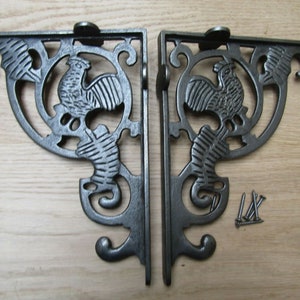 PAIR of COCKAREL farmhouse kitchen Cast iron antique old Rustic vintage retro scaffold shelf brackets Shelf Bracket ornate decorative fancy