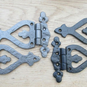 PAIR Of ORNATE fancy cast iron rustic kitchen cabinet cupboard door hinges vintage old english country cottage decorative hinges retro hinge