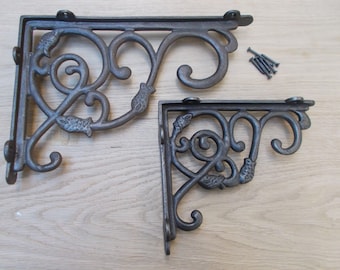 PAIR of DUTCH Cast iron antique old Rustic vintage retro scaffold shelf brackets Shelf Bracket ornate decorative fancy