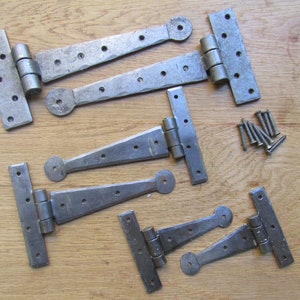 In 6 SIZES Hand Forged PENNY END blacksmith iron traditional old english cottage country rustic door Cupboard Cabinet t tee hinges
