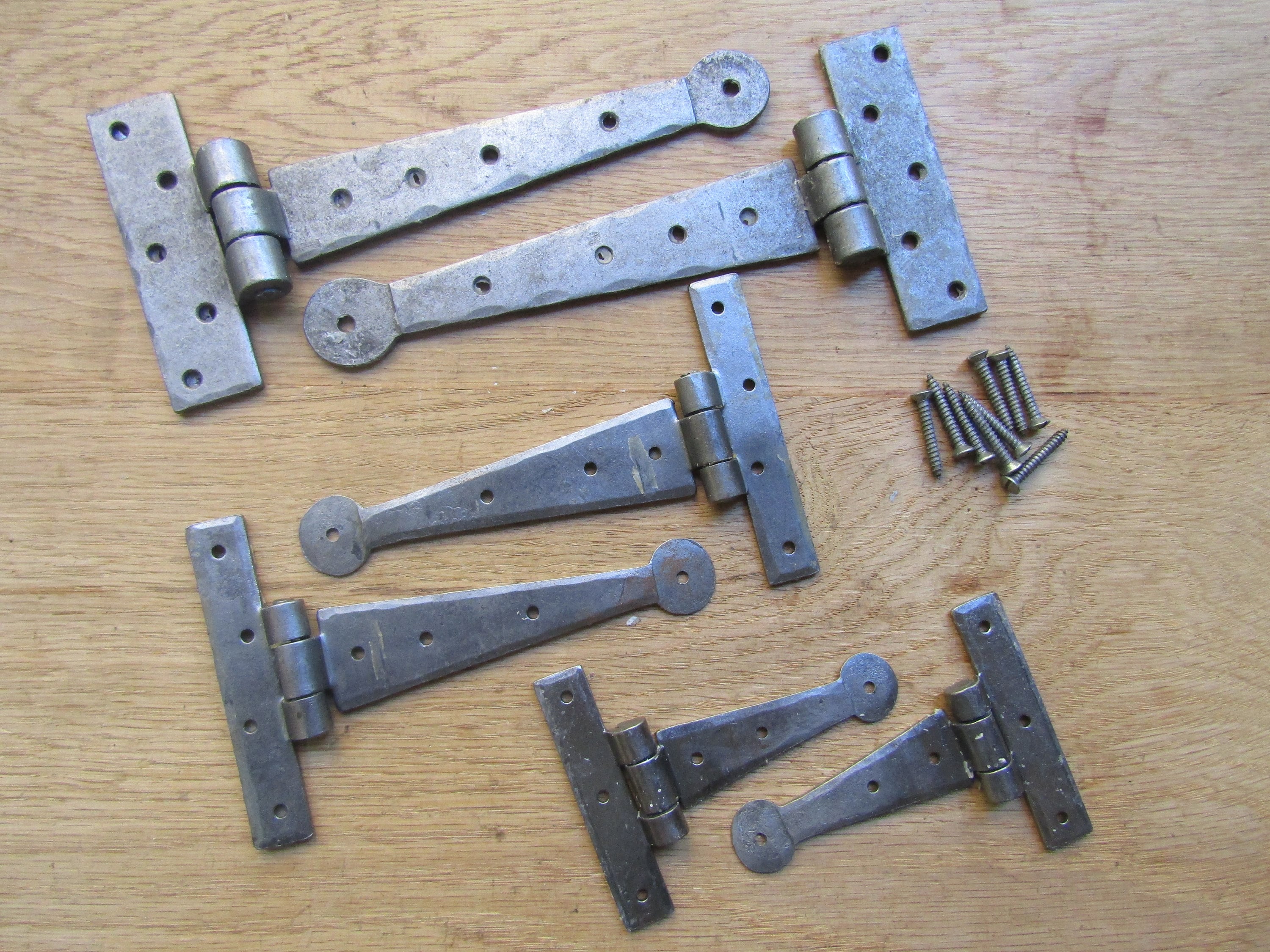 2 Ex Large Strap T Hinges 18 Tee Hand Forged Gate Barn Rustic Medieval  Iron