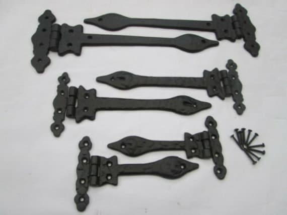 Lot 22 Charnières Fer Forgé Noir Martelé – 11 Paires Décalées 3/8 Pour Portes D’armoire