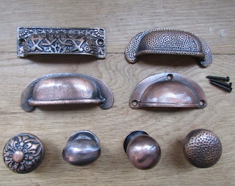 CAST IRON ANTIQUE copper Kitchen cabinet cupboard drawer knob pull handles rustic vintage retro upcycle restoration fittings