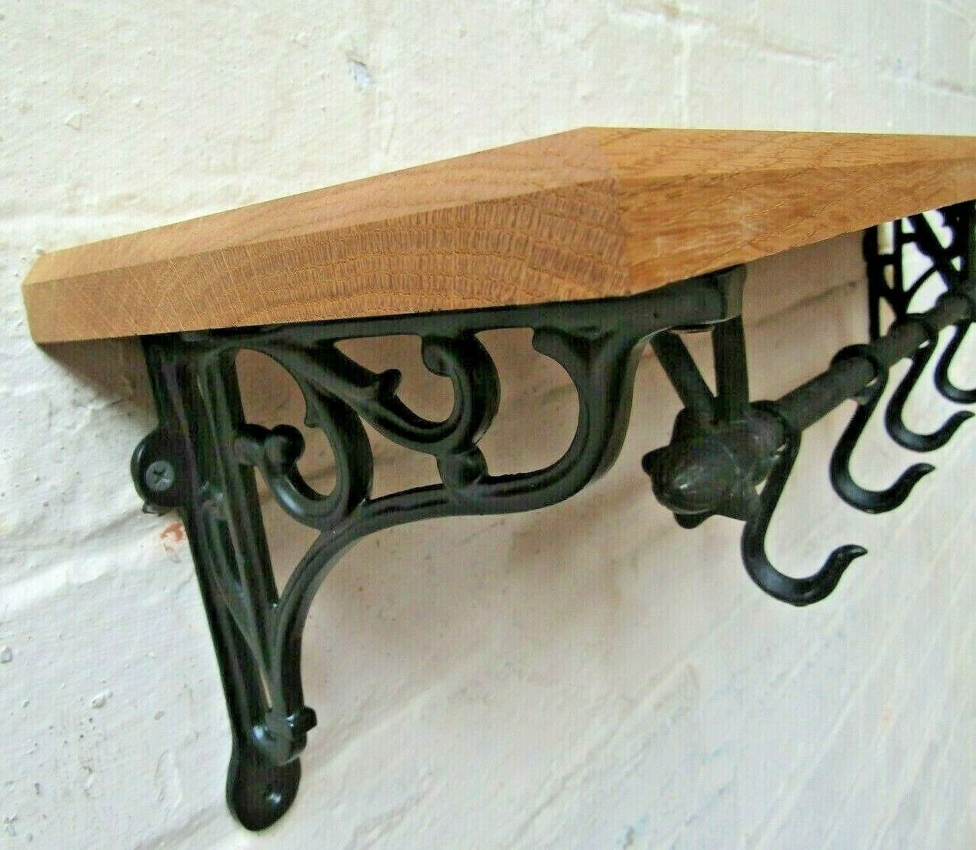 Solid Oak Wooden Shelf rustic vintage victorian cast iron brackets