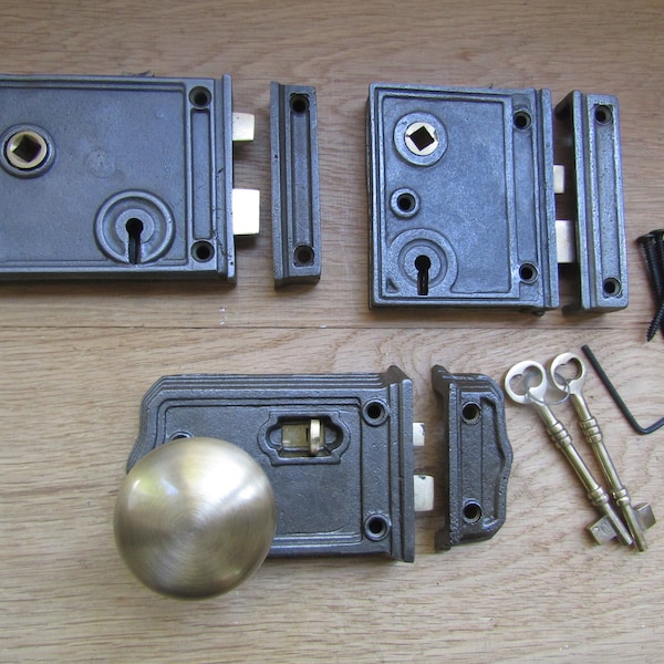 Juego de perillas con borde de latón antiguo de hierro fundido y victoriano, estilo rústico retro antiguo, manijas para puertas de baño y dormitorio, cerradura para pomo de puerta