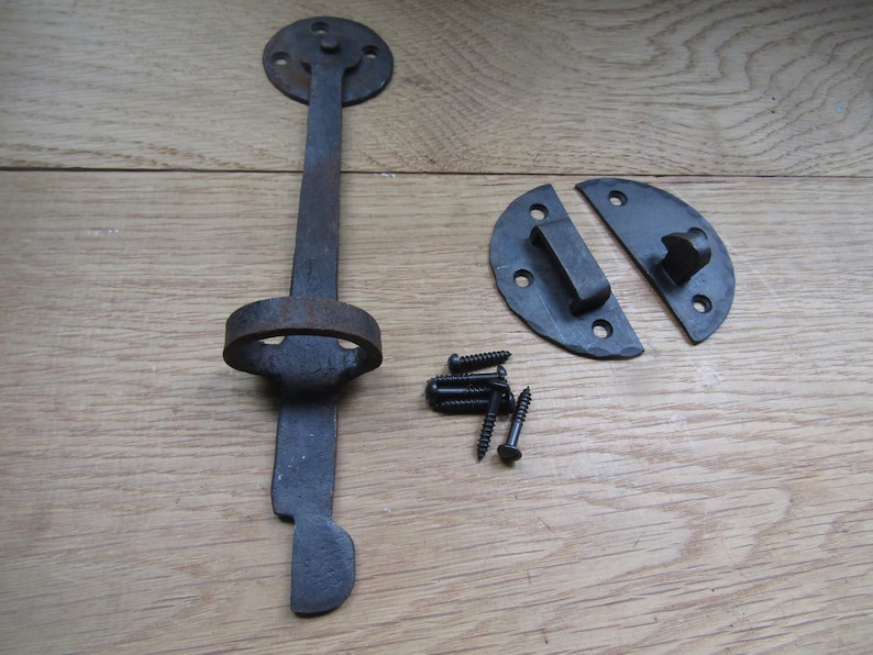 Hand forged GOTHIC BLACKSMITH wrought iron cupboard door latch old rustic retro vintage style door lock latch image 3