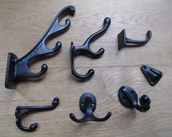 PACK of 5 Cast iron Black antique rustic vintage old hat and coat hooks retro shabby chic industrial pegs OVER 50 DESIGNS to choose from
