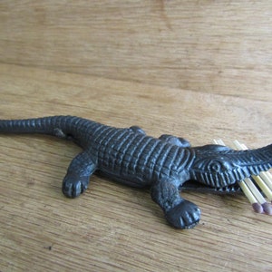 Cast Iron Quirky Alligator Rustic vintage ornate match stick holder Match Holder fireside stove Antique iron