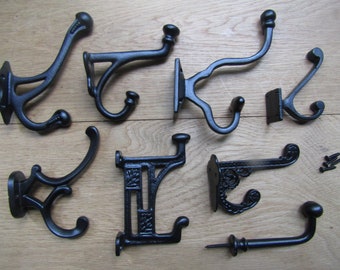PACK of 5 Cast iron Black antique rustic vintage old hat and coat hooks retro shabby chic industrial pegs OVER 50 DESIGNS to choose from