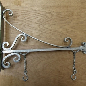 16&quot; GALVANISED HAND FORGED wrought iron blacksmith sign board hanging bracket shop sign house name